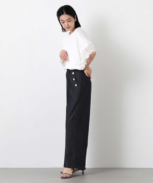 Gready Brilliant(グレディブリリアン)の「袖刺繍レースドロップ5分袖カットソー(Tシャツ/カットソー・レディース・ブラック/オフホワイト・FREE)」の4枚目の写真