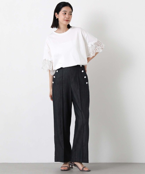 Gready Brilliant(グレディブリリアン)の「袖刺繍レースドロップ5分袖カットソー(Tシャツ/カットソー・レディース・ブラック/オフホワイト・FREE)」の6枚目の写真