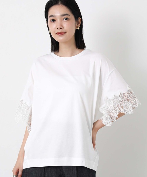 Gready Brilliant(グレディブリリアン)の「袖刺繍レースドロップ5分袖カットソー(Tシャツ/カットソー・レディース・ブラック/オフホワイト・FREE)」の7枚目の写真