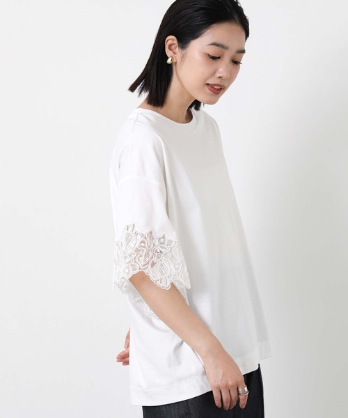 Gready Brilliant(グレディブリリアン)の「袖刺繍レースドロップ5分袖カットソー(Tシャツ/カットソー・レディース・ブラック/オフホワイト・FREE)」の8枚目の写真