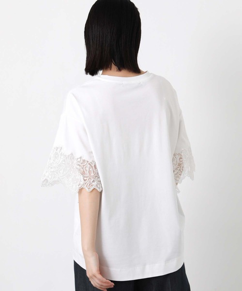 Gready Brilliant(グレディブリリアン)の「袖刺繍レースドロップ5分袖カットソー(Tシャツ/カットソー・レディース・ブラック/オフホワイト・FREE)」の9枚目の写真