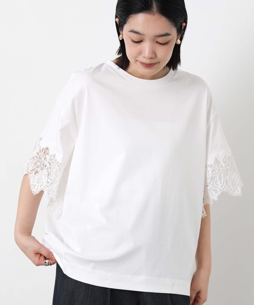 Gready Brilliant(グレディブリリアン)の「袖刺繍レースドロップ5分袖カットソー(Tシャツ/カットソー・レディース・ブラック/オフホワイト・FREE)」の10枚目の写真