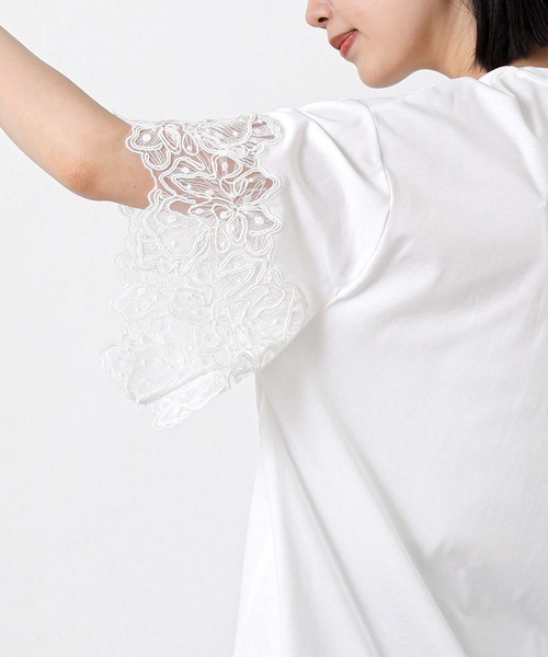 Gready Brilliant(グレディブリリアン)の「袖刺繍レースドロップ5分袖カットソー(Tシャツ/カットソー・レディース・ブラック/オフホワイト・FREE)」の12枚目の写真