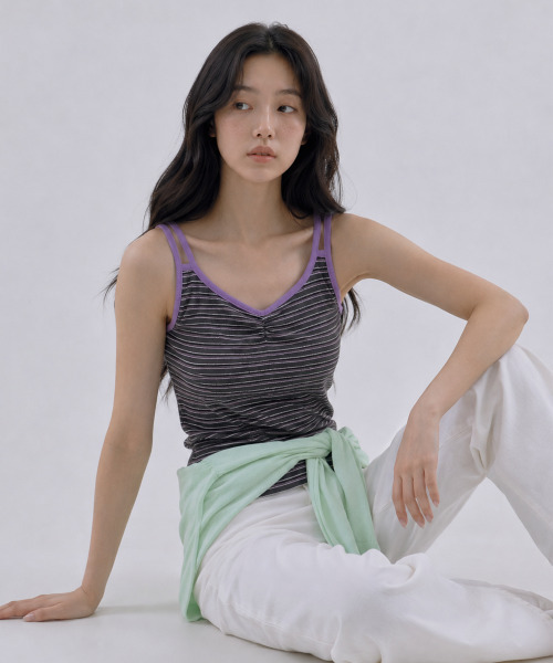 SAYUU（サユ）の「フェイドストライプスリーブレスチャコール（Tシャツ/カットソー・レディース・チャコールグレー・FREE）」の3枚目の写真