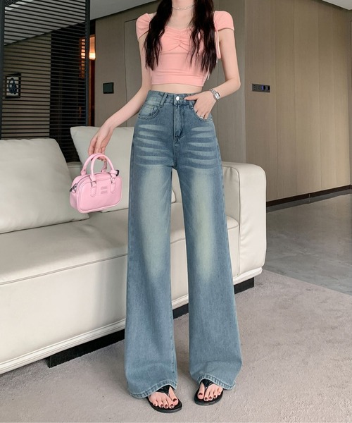 LUCPY(ラクピー)の「ヴィンテージウォッシュハイウエストワイドデニム(デニムパンツ・レディース・ブルー・MEDIUM/LARGE/SMALL)」の3枚目の写真