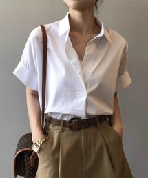 【春夏新作】ボタンレスゆったり半袖シャツ
