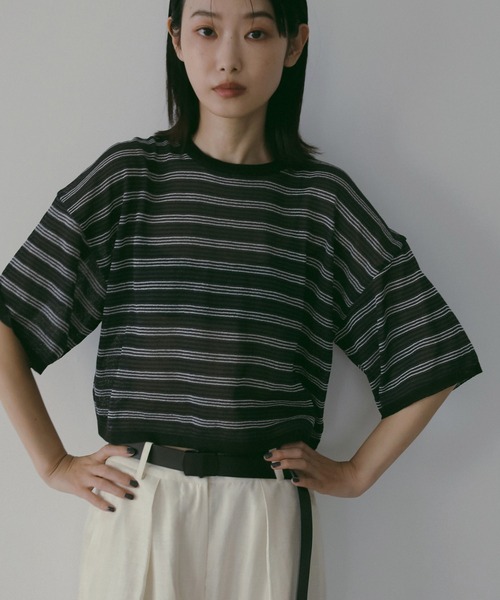anuke（アンヌーク）の「Sheer Border Knit（ニット/セーター・レディース・オレンジ/ネイビー・FREE）」の2枚目の写真
