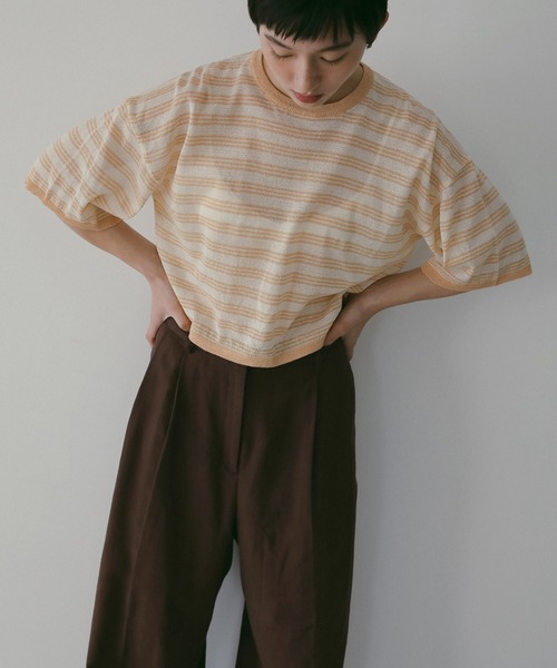 anuke（アンヌーク）の「Sheer Border Knit（ニット/セーター・レディース・オレンジ/ネイビー・FREE）」の3枚目の写真