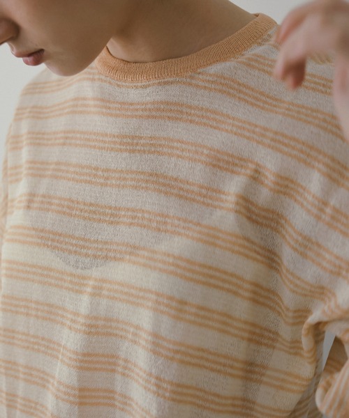 anuke（アンヌーク）の「Sheer Border Knit（ニット/セーター・レディース・オレンジ/ネイビー・FREE）」の4枚目の写真