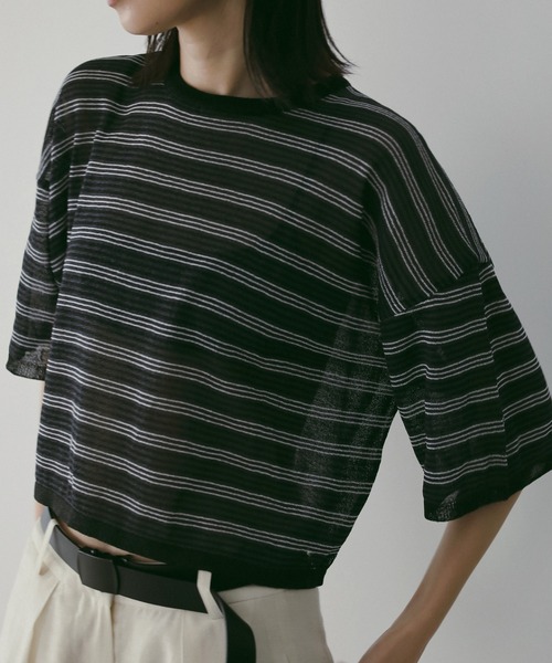 anuke（アンヌーク）の「Sheer Border Knit（ニット/セーター・レディース・オレンジ/ネイビー・FREE）」の6枚目の写真
