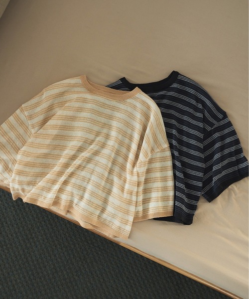 anuke（アンヌーク）の「Sheer Border Knit（ニット/セーター・レディース・オレンジ/ネイビー・FREE）」の7枚目の写真