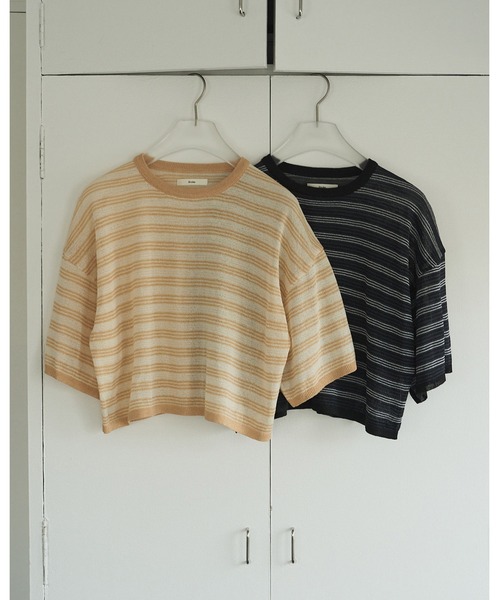 anuke（アンヌーク）の「Sheer Border Knit（ニット/セーター・レディース・オレンジ/ネイビー・FREE）」の8枚目の写真