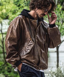 CAMBIO（カンビオ）の「mj11657- Vintage Finish Faux Leather Layered Hood Jacket レイヤードフードジャケット(MIU-262-005)（ブルゾン）」