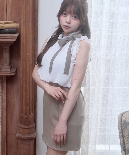 Belle Charme(ベルシャルム)の「【Belle Charme】Ribbon Tie Docking Onepiece(ワンピース・レディース・チェック/ベージュ/ブラック・FREE)」の9枚目の写真