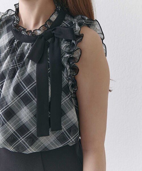Belle Charme(ベルシャルム)の「【Belle Charme】Ribbon Tie Docking Onepiece(ワンピース・レディース・チェック/ベージュ/ブラック・FREE)」の15枚目の写真