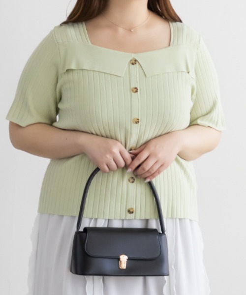 CLETTE(クレット)の「CLETTEオリジナルスクエアネックリブニットプルオーバー(ニット/セーター・レディース・パープル/グリーン/ブラック・LL/4L/3L)」の1枚目の写真