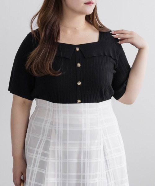 CLETTE(クレット)の「CLETTEオリジナルスクエアネックリブニットプルオーバー(ニット/セーター・レディース・パープル/グリーン/ブラック・LL/4L/3L)」の4枚目の写真