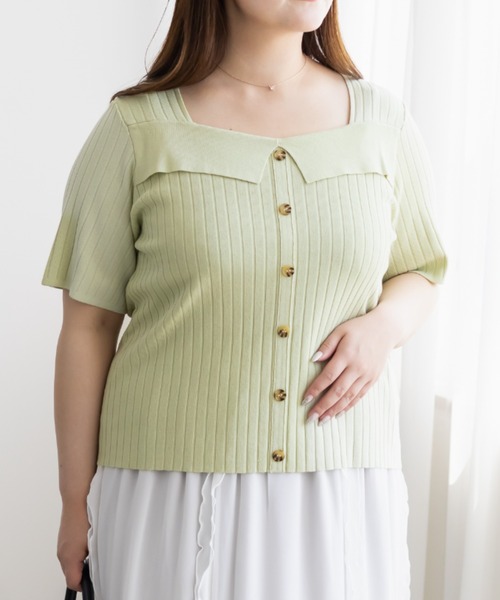 CLETTE(クレット)の「CLETTEオリジナルスクエアネックリブニットプルオーバー(ニット/セーター・レディース・パープル/グリーン/ブラック・LL/4L/3L)」の7枚目の写真