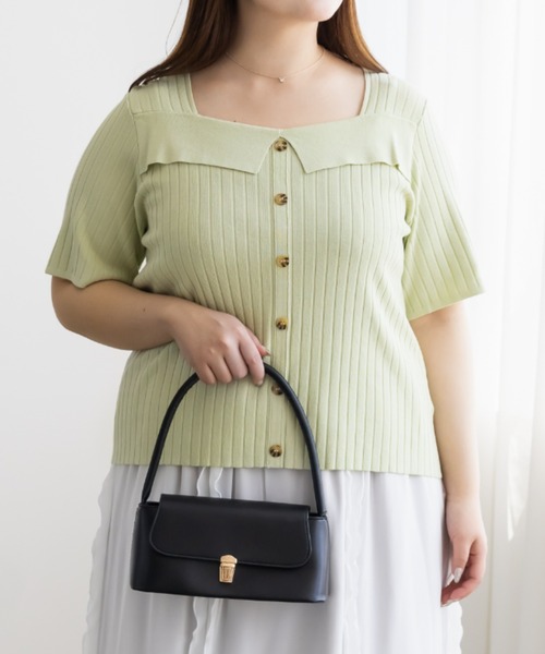 CLETTE(クレット)の「CLETTEオリジナルスクエアネックリブニットプルオーバー(ニット/セーター・レディース・パープル/グリーン/ブラック・LL/4L/3L)」の8枚目の写真