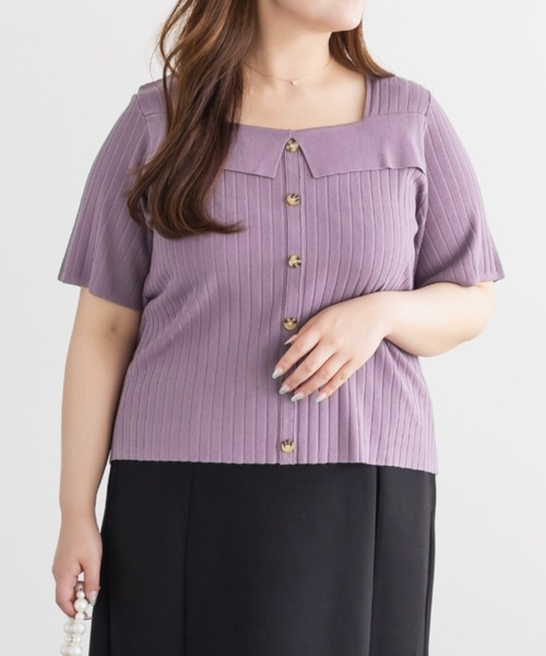 CLETTE(クレット)の「CLETTEオリジナルスクエアネックリブニットプルオーバー(ニット/セーター・レディース・パープル/グリーン/ブラック・LL/4L/3L)」の11枚目の写真
