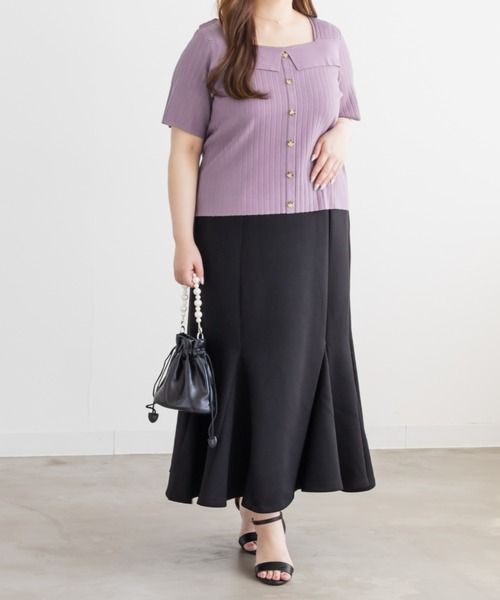 CLETTE(クレット)の「CLETTEオリジナルスクエアネックリブニットプルオーバー(ニット/セーター・レディース・パープル/グリーン/ブラック・LL/4L/3L)」の13枚目の写真