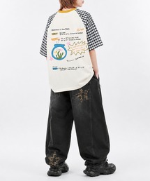 HOOK | HOOK アクアリウム × 手書き文字風プリント チェック切替ラグランビッグシルエットT(Tシャツ/カットソー)