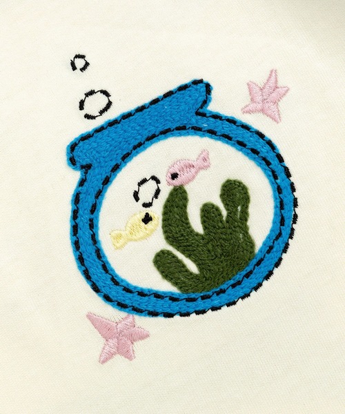 HOOK(フック)の「HOOK アクアリウム × 手書き文字風プリント チェック切替ラグランビッグシルエットT(Tシャツ/カットソー・メンズ・ライトベージュ/ブラック・FREE)」の17枚目の写真