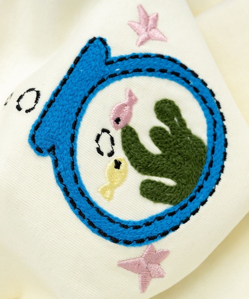 HOOK(フック)の「HOOK アクアリウム × 手書き文字風プリント チェック切替ラグランビッグシルエットT(Tシャツ/カットソー・メンズ・ライトベージュ/ブラック・FREE)」の18枚目の写真