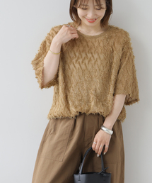 シアーカットジャガードTブラウス