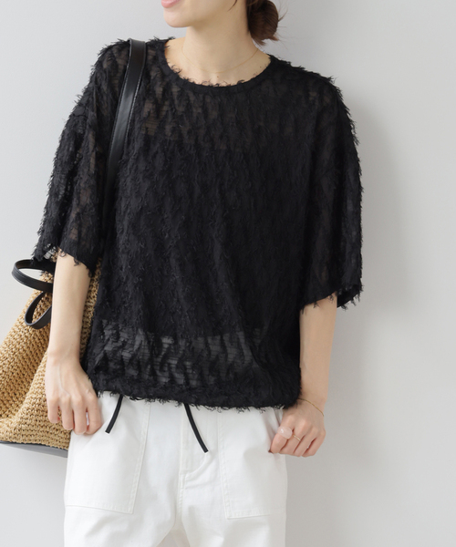 JOURNAL STANDARD relume(ジャーナルスタンダード レリューム)の「シアーカットジャガードTブラウス(シャツ/ブラウス・レディース・ベージュ/ブラック・FREE)」の2枚目の写真