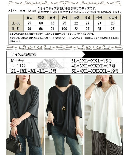 GOLDJAPAN(ゴールドジャパン)の「アシメヘムコットンチュニックTシャツ【大きいサイズ対応】(チュニック・レディース・チャコールグレー/オフホワイト/ブラック・4L~5L/LL~3L)」の20枚目の写真
