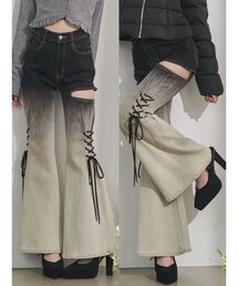 サイドレースアップカットアウトデニムパンツ