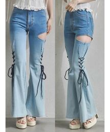 サイドレースアップカットアウトデニムパンツ