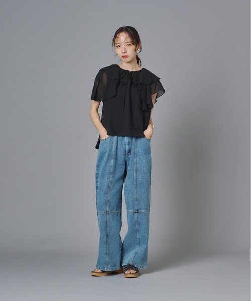 terrace(テラス)の「フリルカラーノースリーブブラウス(Tシャツ/カットソー・レディース・ブラック/チャコール/オフホワイト・FREE)」の7枚目の写真