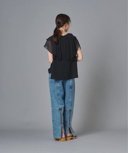 terrace(テラス)の「フリルカラーノースリーブブラウス(Tシャツ/カットソー・レディース・ブラック/チャコール/オフホワイト・FREE)」の10枚目の写真