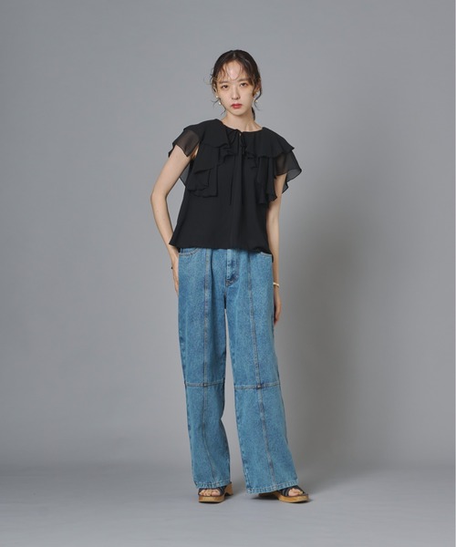 terrace(テラス)の「フリルカラーノースリーブブラウス(Tシャツ/カットソー・レディース・ブラック/チャコール/オフホワイト・FREE)」の12枚目の写真