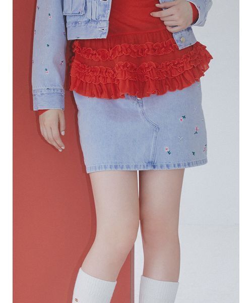 FURFUR（ファーファー）の「フラワー刺繍ミニスカート（スカート・レディース・ブラック/キャメル/サックスブルー・F）」の4枚目の写真