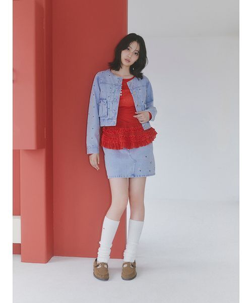 FURFUR（ファーファー）の「フラワー刺繍ミニスカート（スカート・レディース・ブラック/キャメル/サックスブルー・F）」の6枚目の写真