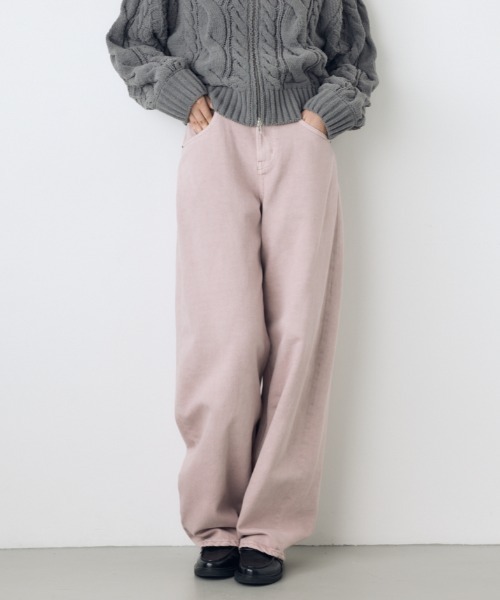 AZUL by moussy(アズールバイマウジー)の「【身長/骨格別着用画像あり】AZUL DENIM カラーワイドデニム 秋服 ロングパンツ ジーンズ カラーパンツ カラーデニム(デニムパンツ・レディース・カーキ/ブラウン/ピンク・27inch/26inch/25inch/24inch/23inch)」の3枚目の写真