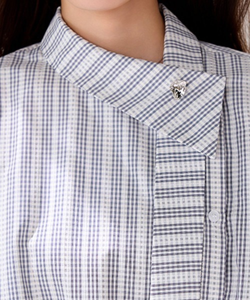 ReRe(リリ)の「チェック柄スタンドカラー半袖ブラウス(シャツ/ブラウス・レディース・チェック・MEDIUM/X-LARGE/LARGE)」の11枚目の写真