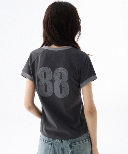 F.ILLUMINATE(フィルミネイト)の「(W) 88 リンガーTシャツ-チャコール(Tシャツ/カットソー・レディース・その他・SMALL/MEDIUM)」の1枚目の写真
