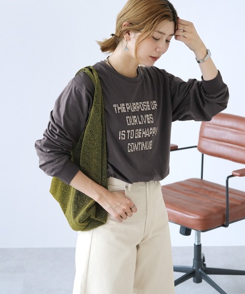 reca（レカ）の「ビーズ刺繍ロゴTシャツ（Tシャツ/カットソー・レディース・オフホワイト/チャコール/トップグレー・FREE）」の3枚目の写真