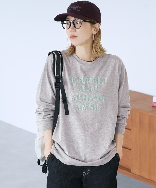 reca（レカ）の「ビーズ刺繍ロゴTシャツ（Tシャツ/カットソー・レディース・オフホワイト/チャコール/トップグレー・FREE）」の2枚目の写真