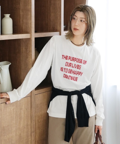 reca（レカ）の「ビーズ刺繍ロゴTシャツ（Tシャツ/カットソー・レディース・オフホワイト/チャコール/トップグレー・FREE）」の4枚目の写真