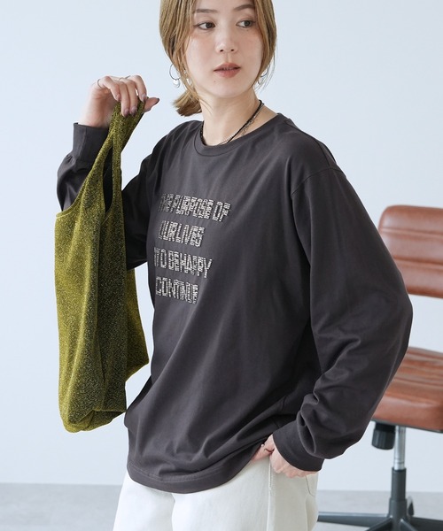 reca（レカ）の「ビーズ刺繍ロゴTシャツ（Tシャツ/カットソー・レディース・オフホワイト/チャコール/トップグレー・FREE）」の11枚目の写真