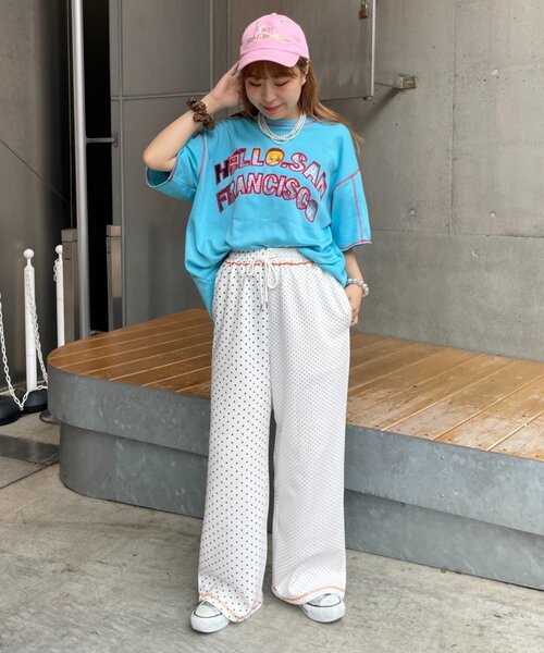 HELLO.SANFRANCISCO(ハローサンフランシスコ)の「【HELLO.SANFRANCISCO】アシメドット柄スウェットワイドパンツ(スウェットパンツ・レディース・ホワイト/ブラック・ONE SIZE)」の7枚目の写真