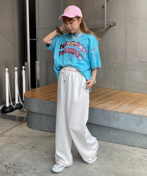 HELLO.SANFRANCISCO(ハローサンフランシスコ)の「【HELLO.SANFRANCISCO】アシメドット柄スウェットワイドパンツ(スウェットパンツ・レディース・ホワイト/ブラック・ONE SIZE)」の8枚目の写真