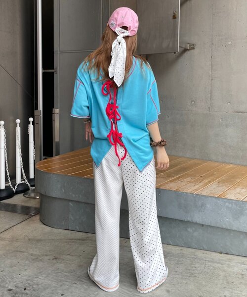 HELLO.SANFRANCISCO(ハローサンフランシスコ)の「【HELLO.SANFRANCISCO】アシメドット柄スウェットワイドパンツ(スウェットパンツ・レディース・ホワイト/ブラック・ONE SIZE)」の9枚目の写真
