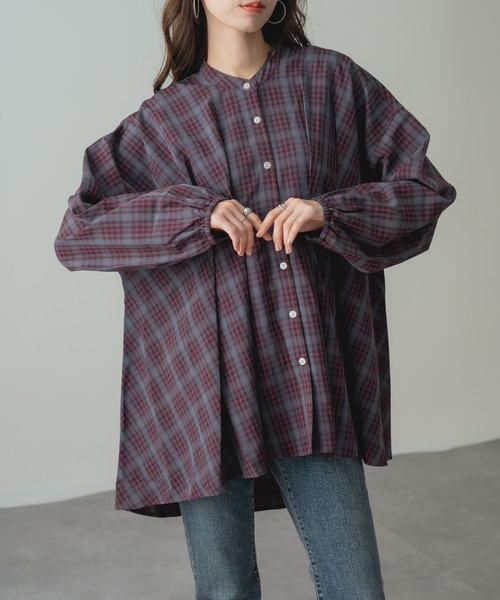 refinedworks(リファインドワークス)の「【refinedworks】360度 美シルエット !フロント タック バンドカラー チュニック シャツ(シャツ/ブラウス・レディース・チャコールグレー/パープル/ベージュ・FREE)」の13枚目の写真