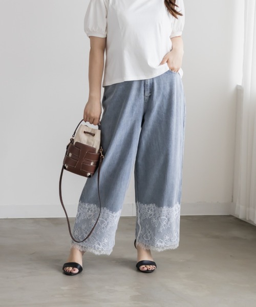 CLETTE(クレット)の「裾レースワイドデニムパンツ(その他パンツ・レディース・ネイビー/ブルー・LL/3L/4L)」の2枚目の写真